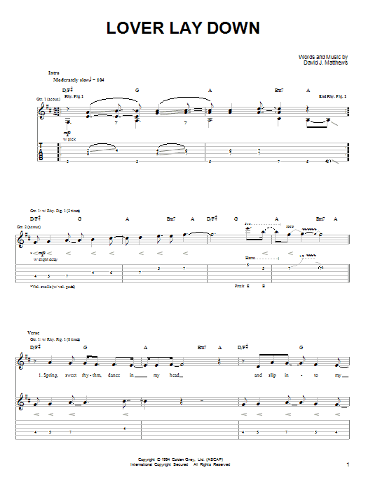 Dave Matthews & Tim Reynolds Lover Lay Down Sheet Music Notes & Chords for Guitar Tab - Download or Print PDF