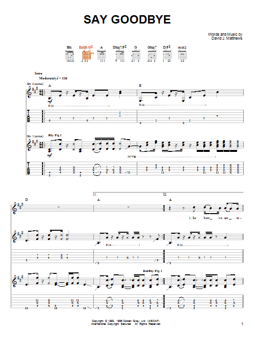 Dave Matthews & Tim Reynolds Say Goodbye Sheet Music Notes & Chords for Guitar Tab - Download or Print PDF