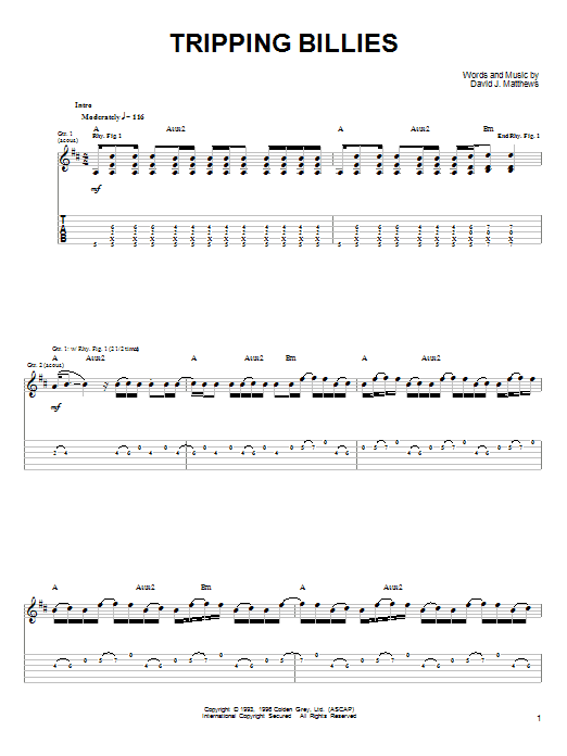 Dave Matthews & Tim Reynolds Tripping Billies Sheet Music Notes & Chords for Guitar Tab - Download or Print PDF