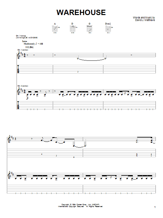 Dave Matthews & Tim Reynolds Warehouse Sheet Music Notes & Chords for Guitar Tab - Download or Print PDF