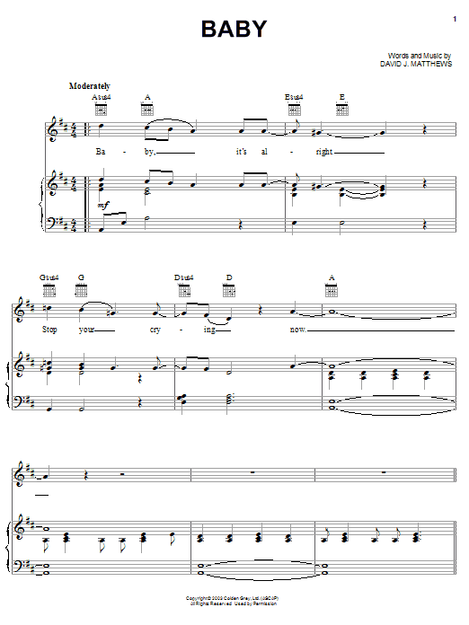 Dave Matthews Baby Sheet Music Notes & Chords for Piano, Vocal & Guitar (Right-Hand Melody) - Download or Print PDF