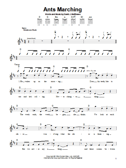 Dave Matthews Band Ants Marching Sheet Music Notes & Chords for Guitar Tab - Download or Print PDF