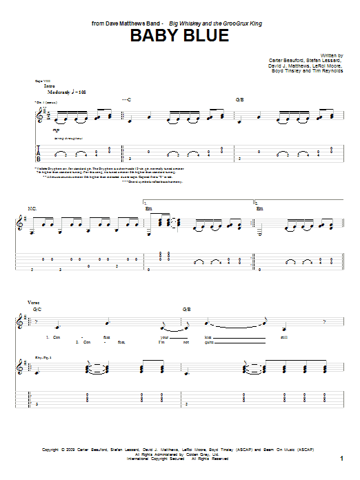 Dave Matthews Band Baby Blue Sheet Music Notes & Chords for Guitar Tab - Download or Print PDF