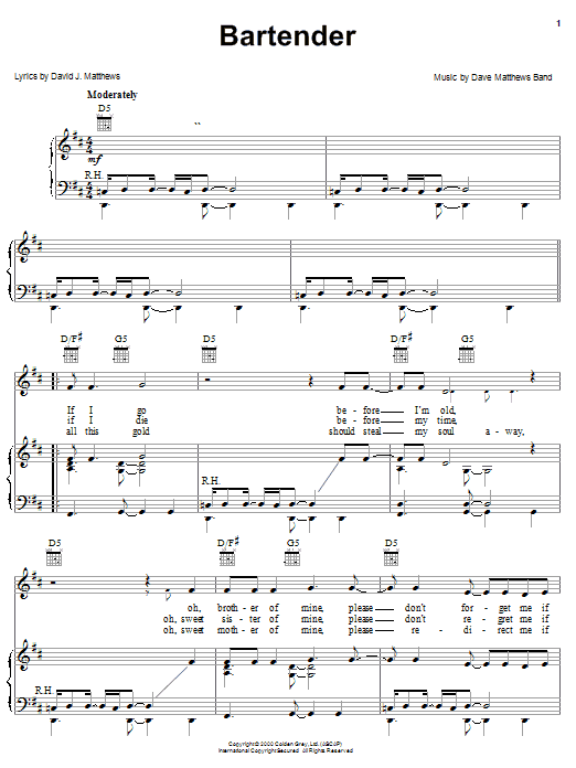 Dave Matthews Band Bartender Sheet Music Notes & Chords for Guitar Tab - Download or Print PDF