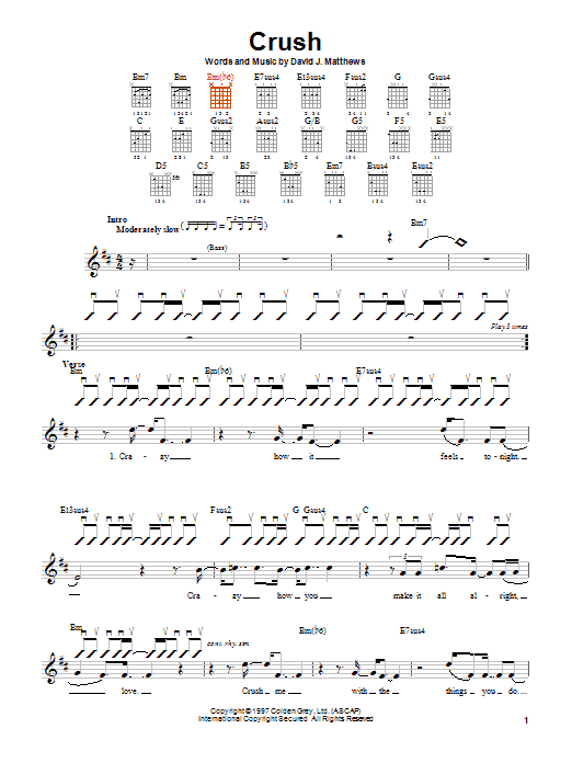 Dave Matthews Band Crush Sheet Music Notes & Chords for Bass Guitar Tab - Download or Print PDF