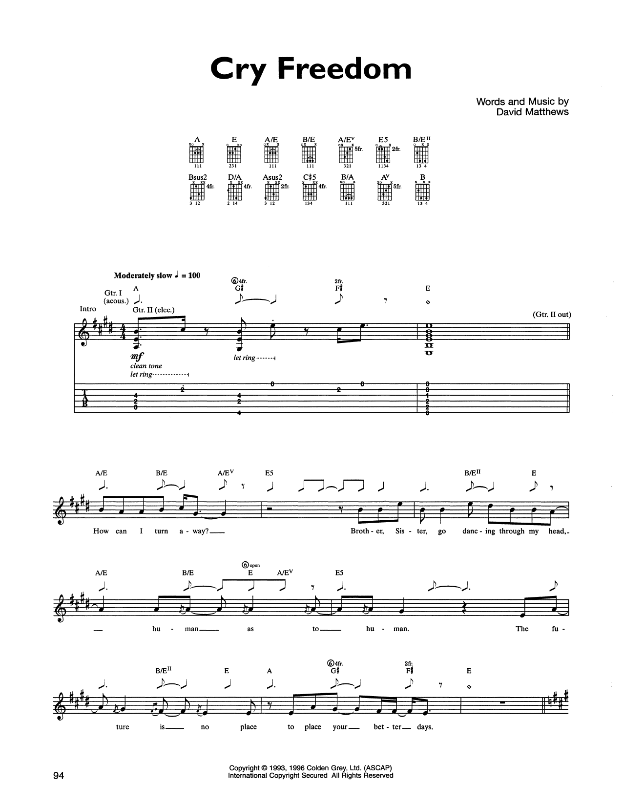 Dave Matthews Band Cry Freedom Sheet Music Notes & Chords for Guitar Tab - Download or Print PDF