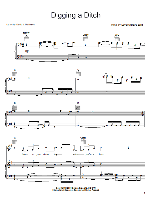 Dave Matthews Band Digging A Ditch Sheet Music Notes & Chords for Piano, Vocal & Guitar (Right-Hand Melody) - Download or Print PDF