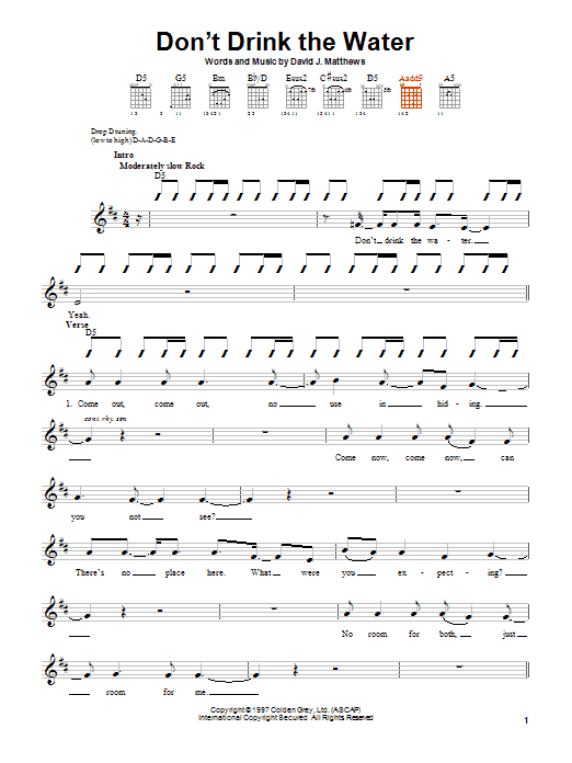 Dave Matthews Band Don't Drink The Water Sheet Music Notes & Chords for Guitar with strumming patterns - Download or Print PDF