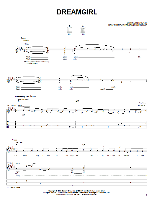 Dave Matthews Band Dreamgirl Sheet Music Notes & Chords for Guitar Tab - Download or Print PDF Dave Matthews Band Dreamgirl Sheet Music Notes & Chords for Guitar Tab - Download or Print PDF