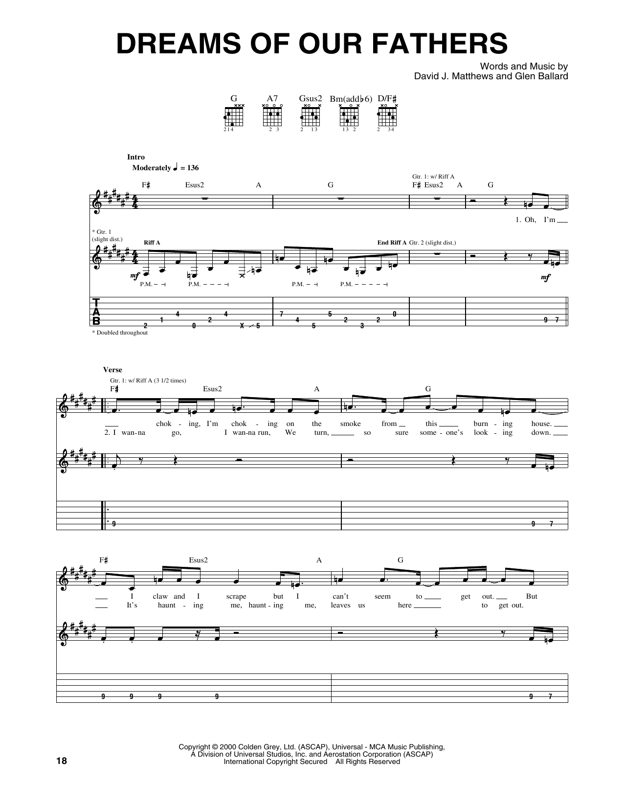 Dave Matthews Band Dreams Of Our Fathers Sheet Music Notes & Chords for Guitar Tab - Download or Print PDF
