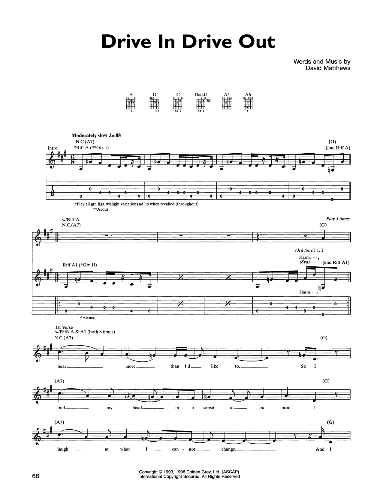 Dave Matthews Band Drive In Drive Out Sheet Music Notes & Chords for Guitar Tab - Download or Print PDF
