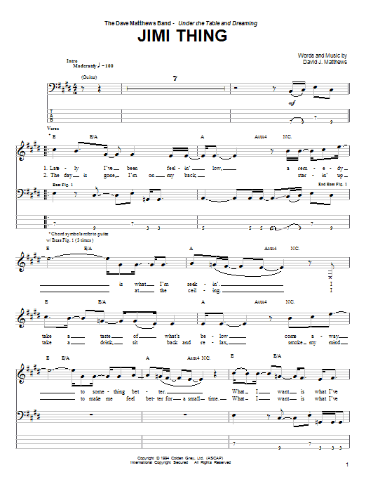 Dave Matthews Band Jimi Thing Sheet Music Notes & Chords for Guitar Tab - Download or Print PDF