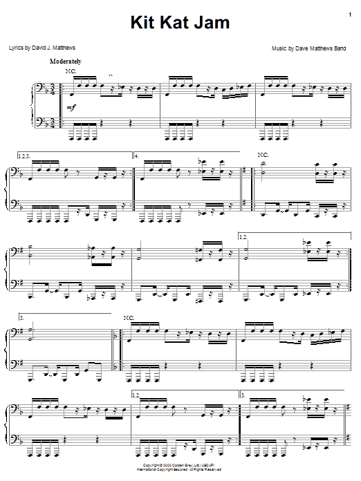 Dave Matthews Band Kit Kat Jam Sheet Music Notes & Chords for Piano - Download or Print PDF
