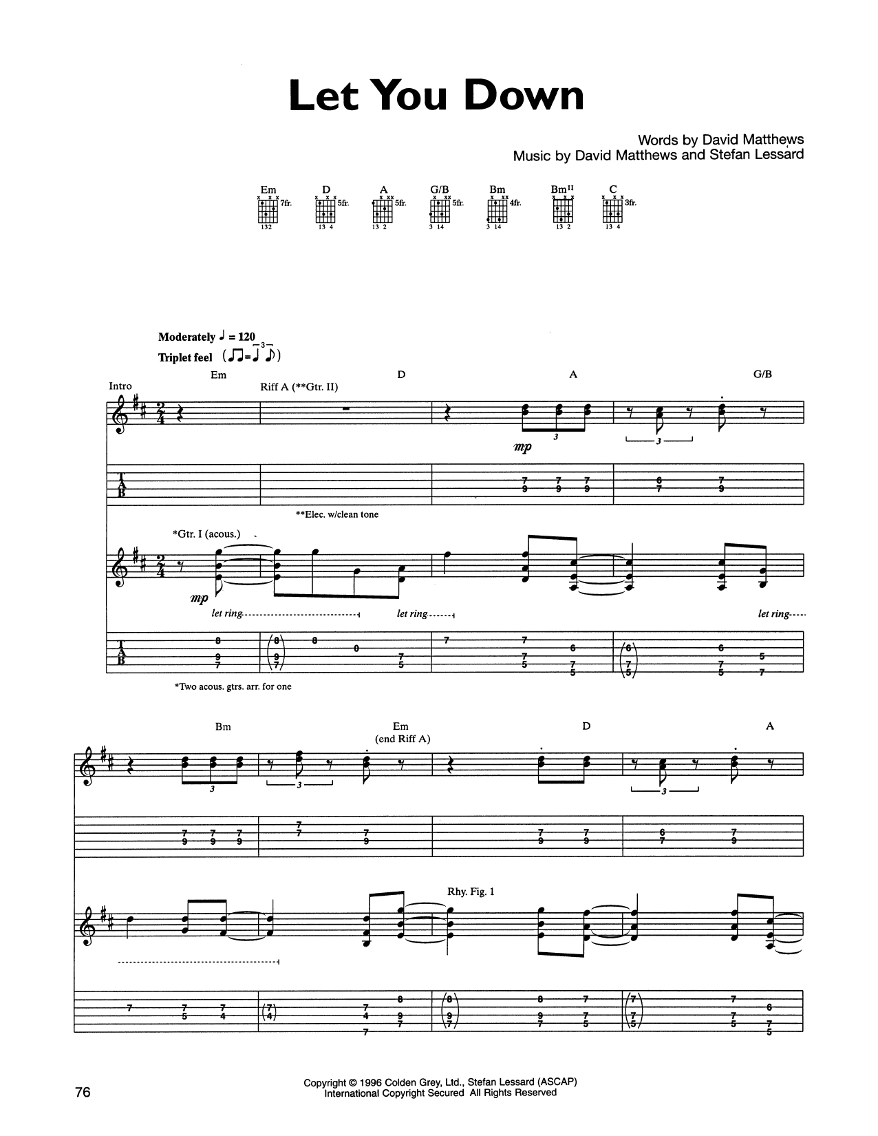 Dave Matthews Band Let You Down Sheet Music Notes & Chords for Guitar Tab - Download or Print PDF