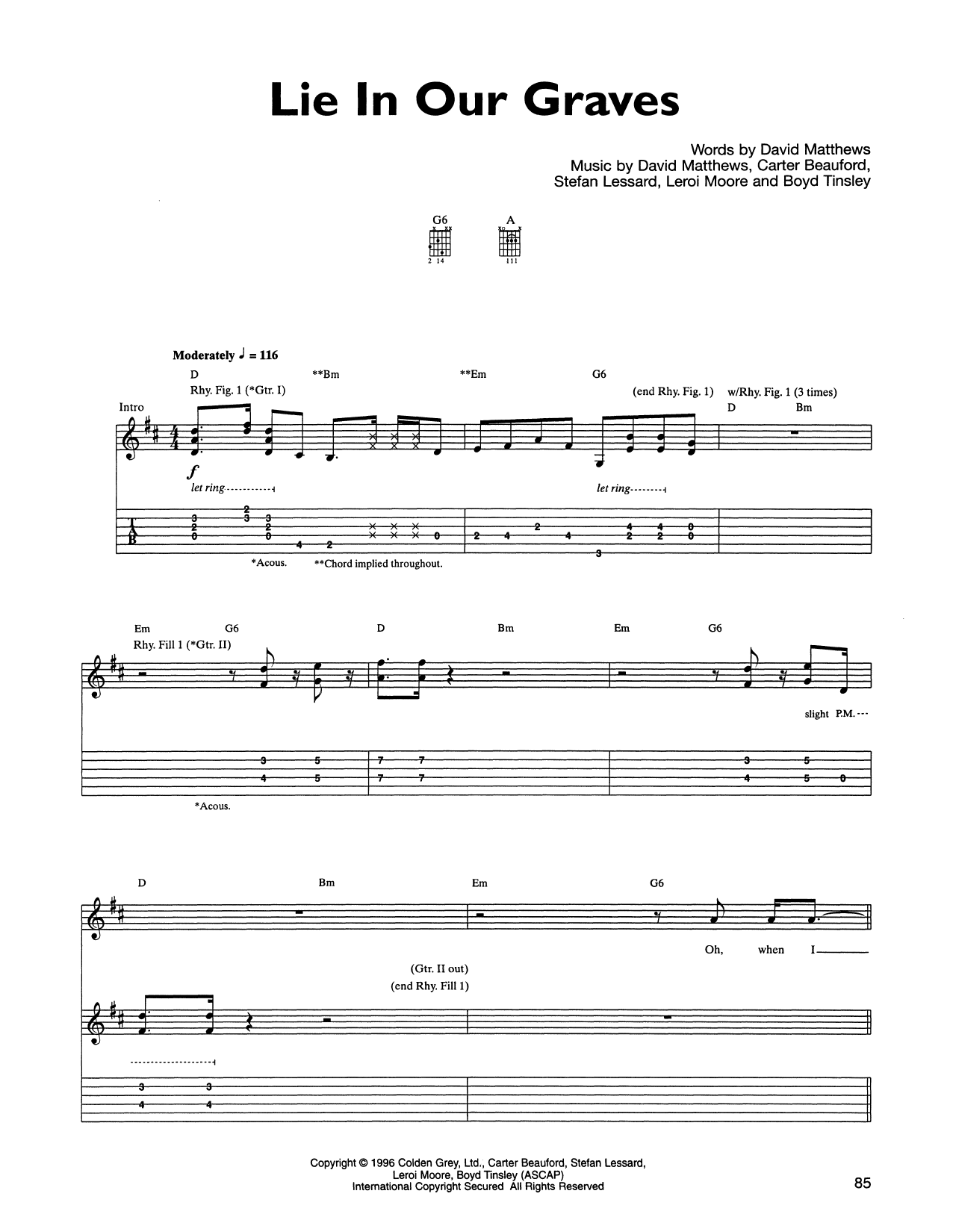 Dave Matthews Band Lie In Our Graves Sheet Music Notes & Chords for Guitar Tab - Download or Print PDF