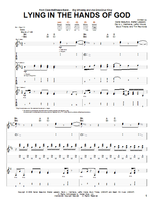 Dave Matthews Band Lying In The Hands Of God Sheet Music Notes & Chords for Guitar Tab - Download or Print PDF