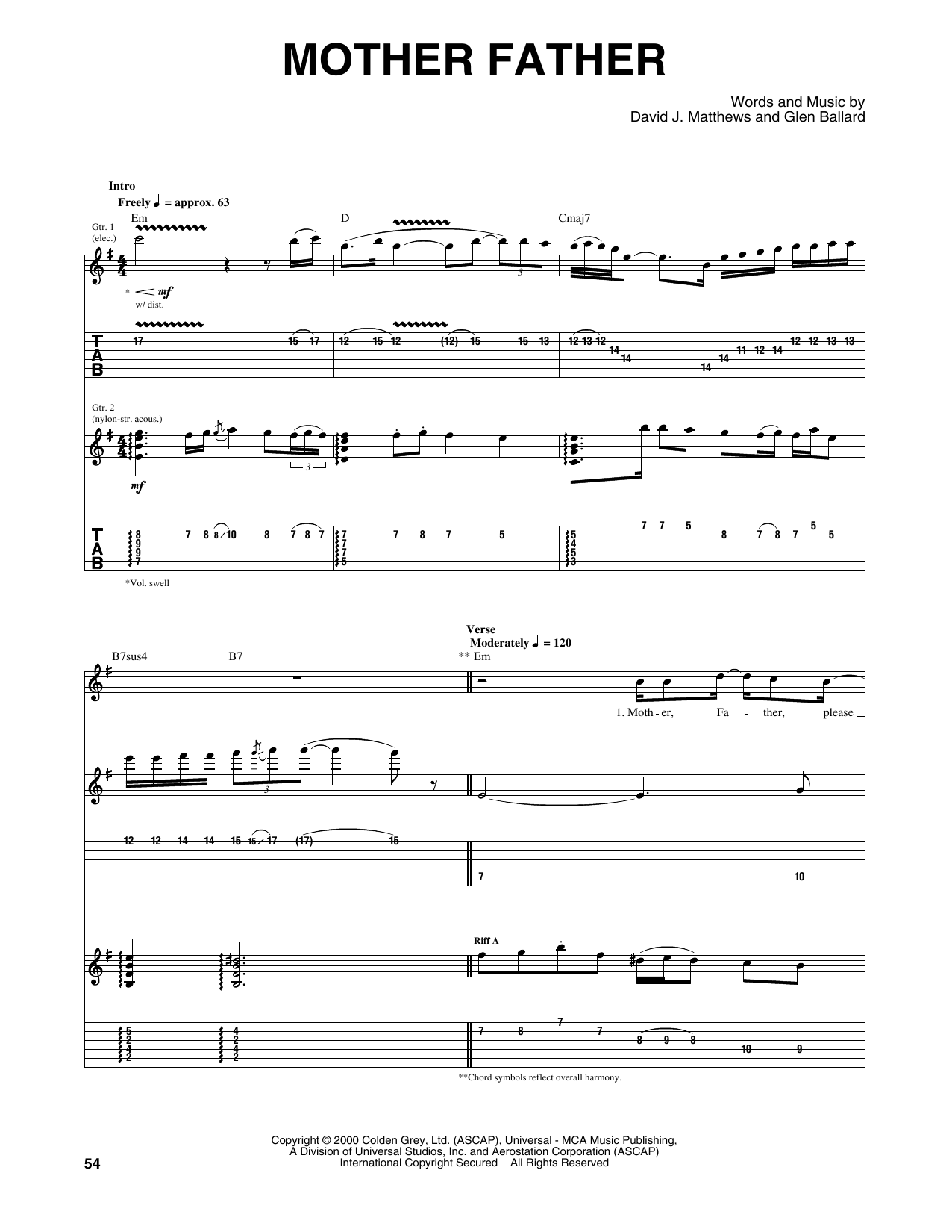 Dave Matthews Band Mother Father Sheet Music Notes & Chords for Guitar Tab - Download or Print PDF