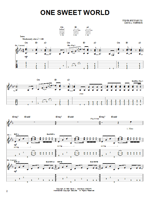 Dave Matthews Band One Sweet World Sheet Music Notes & Chords for Easy Guitar - Download or Print PDF