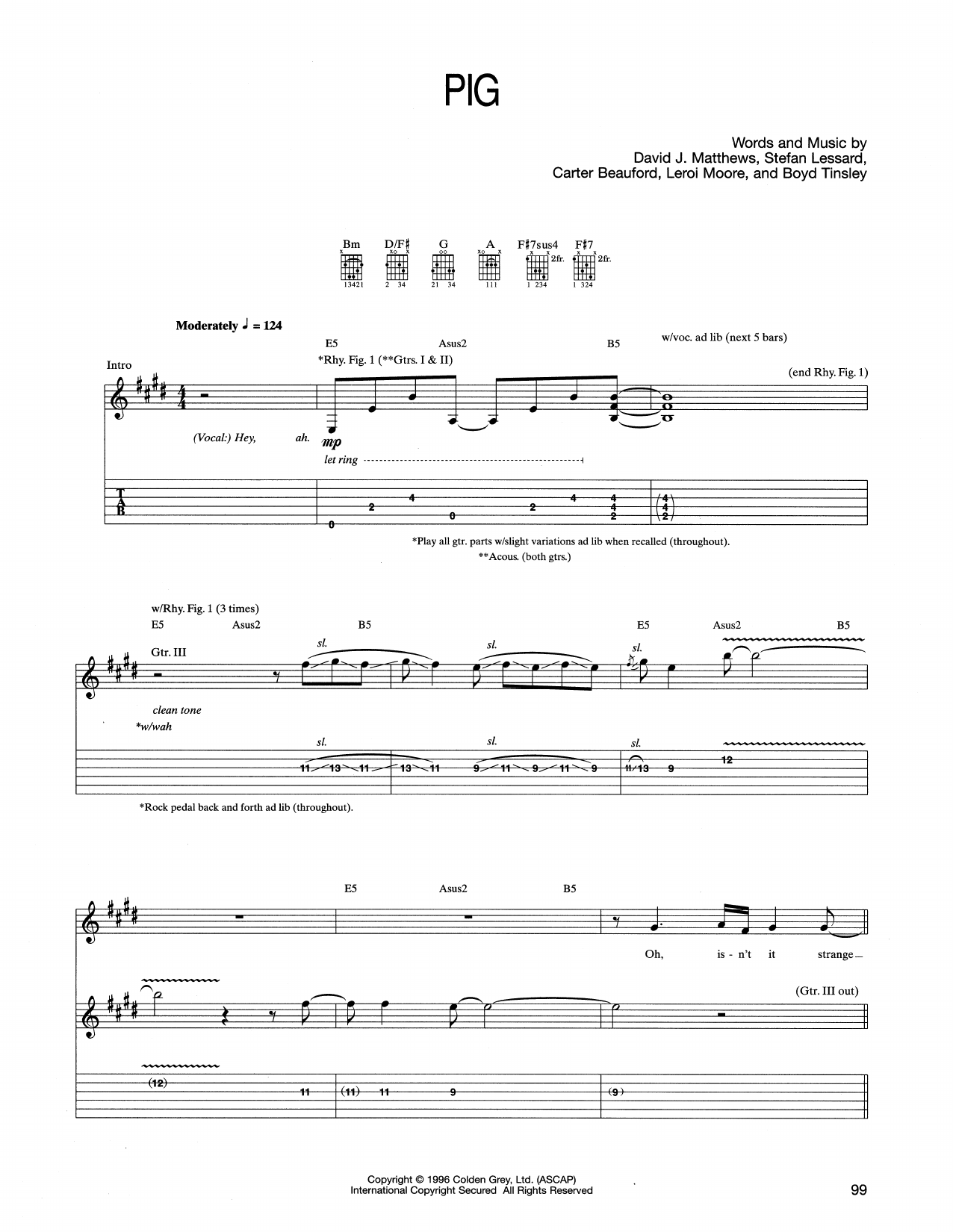 Dave Matthews Band Pig Sheet Music Notes & Chords for Guitar Tab - Download or Print PDF