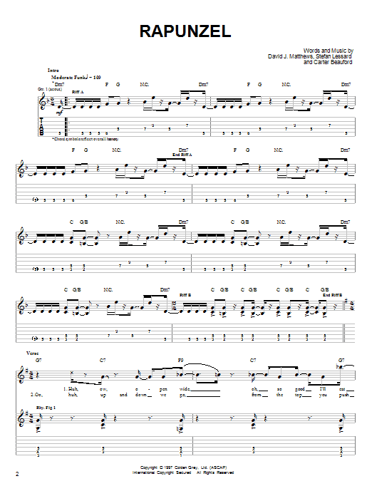 Dave Matthews Band Rapunzel Sheet Music Notes & Chords for Easy Guitar - Download or Print PDF