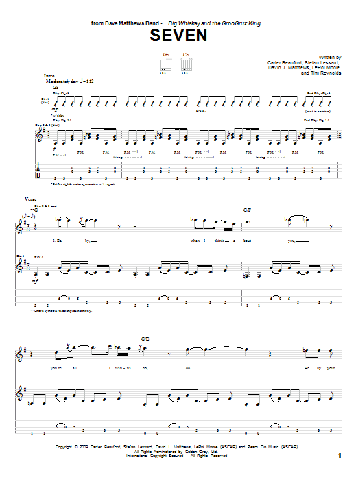 Dave Matthews Band Seven Sheet Music Notes & Chords for Guitar Tab - Download or Print PDF