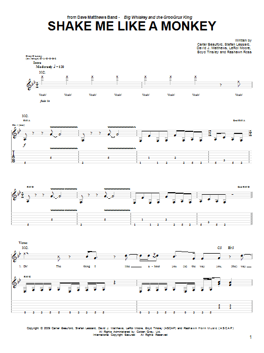 Dave Matthews Band Shake Me Like A Monkey Sheet Music Notes & Chords for Guitar Tab - Download or Print PDF Dave Matthews Band Shake Me Like A Monkey Sheet Music Notes & Chords for Guitar Tab - Download or Print PDF