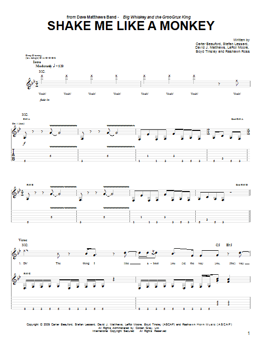Dave Matthews Band Shake Me Like A Monkey Sheet Music Notes & Chords for Guitar Tab - Download or Print PDF