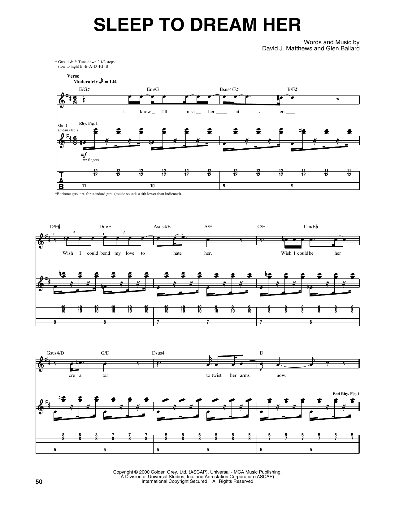 Dave Matthews Band Sleep To Dream Her Sheet Music Notes & Chords for Guitar Tab - Download or Print PDF