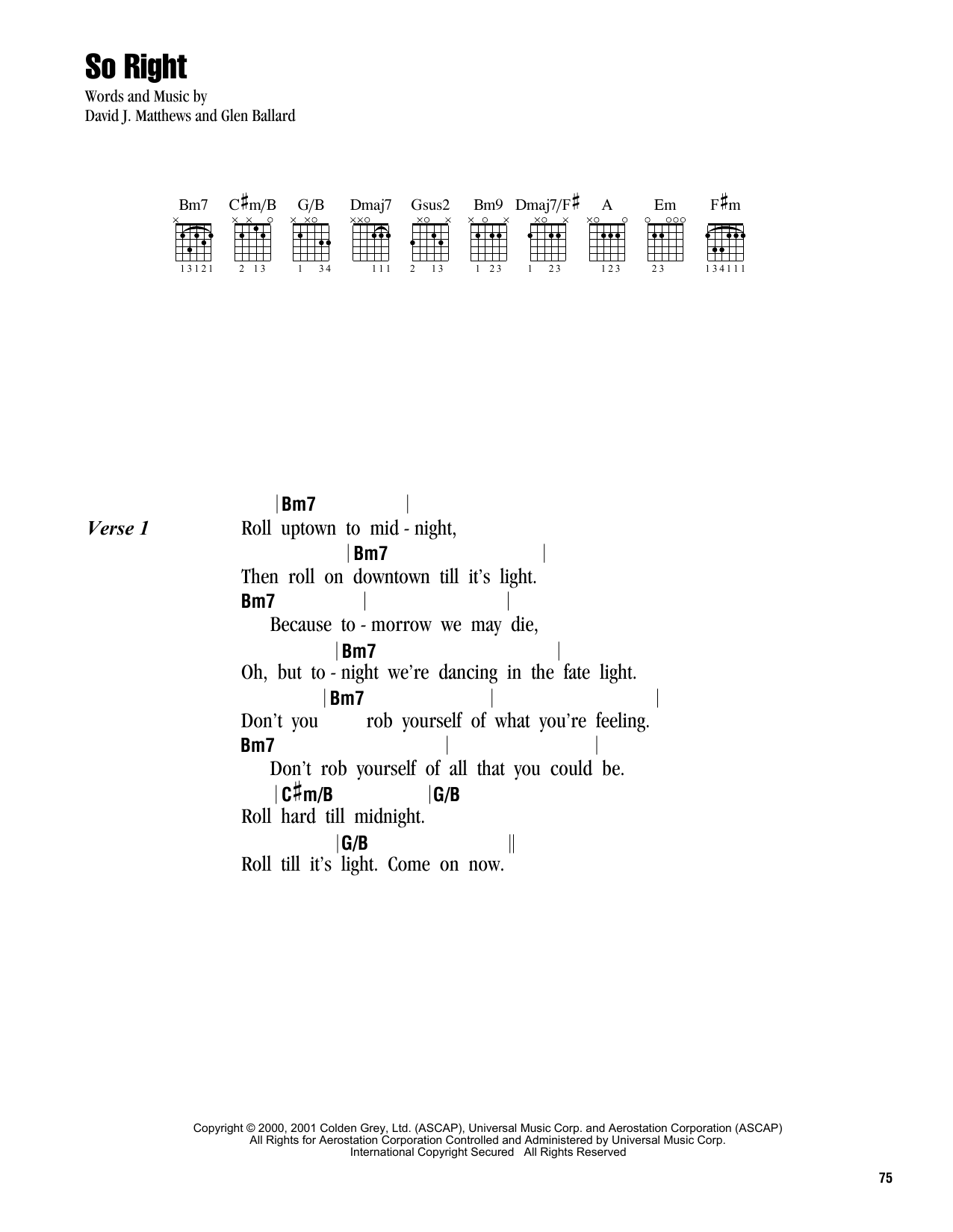 Dave Matthews Band So Right Sheet Music Notes & Chords for Lyrics & Chords - Download or Print PDF