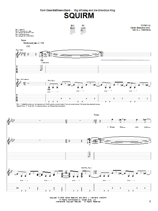 Dave Matthews Band Squirm Sheet Music Notes & Chords for Guitar Tab - Download or Print PDF