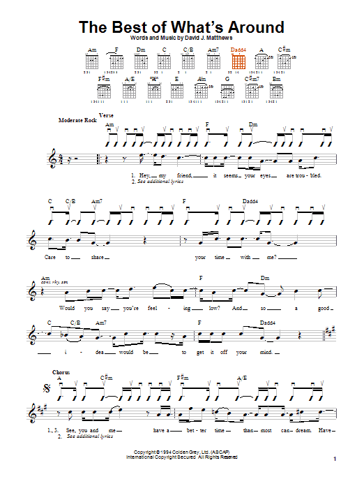 Dave Matthews Band The Best Of What's Around Sheet Music Notes & Chords for Guitar with strumming patterns - Download or Print PDF