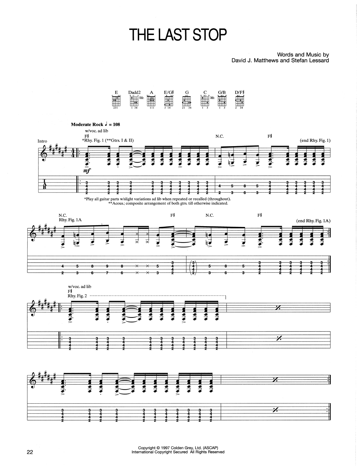 Dave Matthews Band The Last Stop Sheet Music Notes & Chords for Guitar Tab - Download or Print PDF