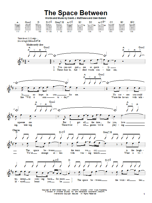 Dave Matthews Band The Space Between Sheet Music Notes & Chords for Piano, Vocal & Guitar (Right-Hand Melody) - Download or Print PDF