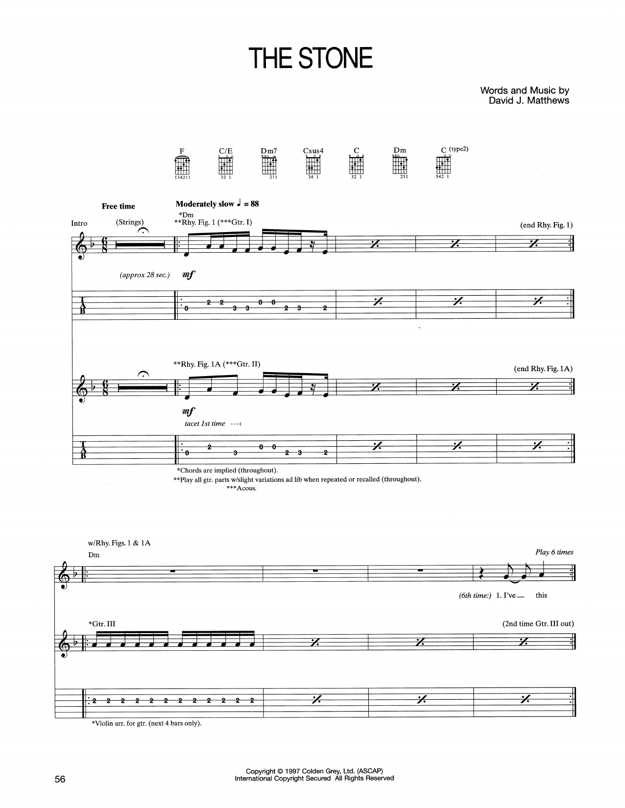 Dave Matthews Band The Stone Sheet Music Notes & Chords for Guitar Tab - Download or Print PDF