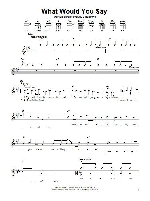 Dave Matthews Band What Would You Say Sheet Music Notes & Chords for Lyrics & Chords - Download or Print PDF