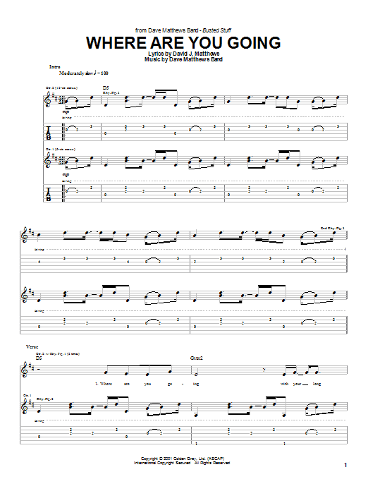 Dave Matthews Band Where Are You Going Sheet Music Notes & Chords for Piano, Vocal & Guitar (Right-Hand Melody) - Download or Print PDF