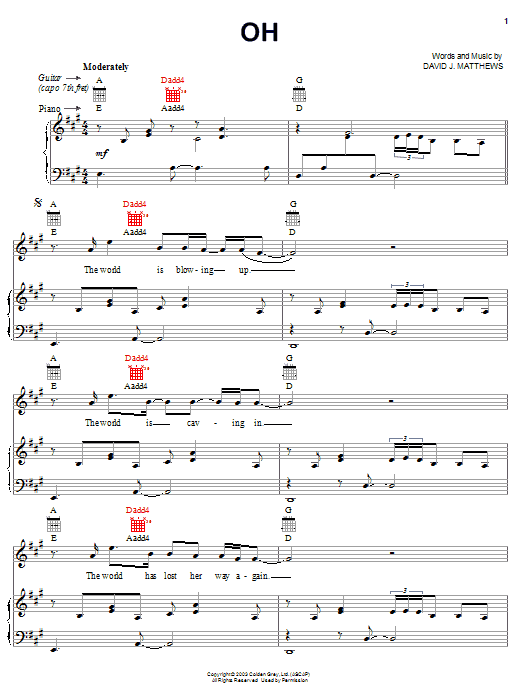 Dave Matthews Oh Sheet Music Notes & Chords for Guitar Tab - Download or Print PDF