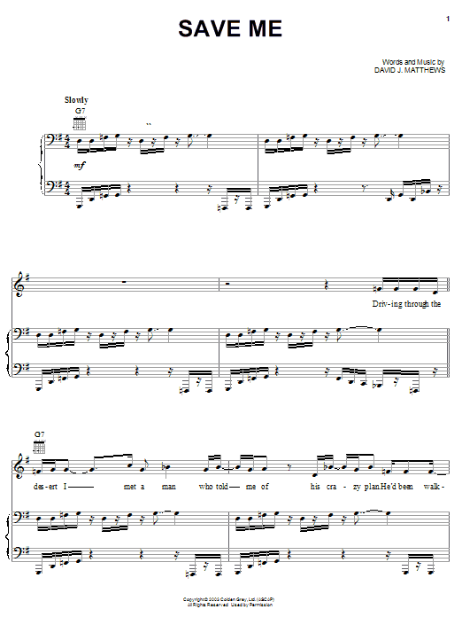 Dave Matthews Save Me Sheet Music Notes & Chords for Guitar Tab - Download or Print PDF