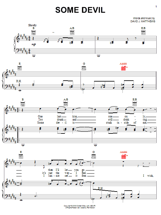 Dave Matthews Some Devil Sheet Music Notes & Chords for Piano, Vocal & Guitar (Right-Hand Melody) - Download or Print PDF
