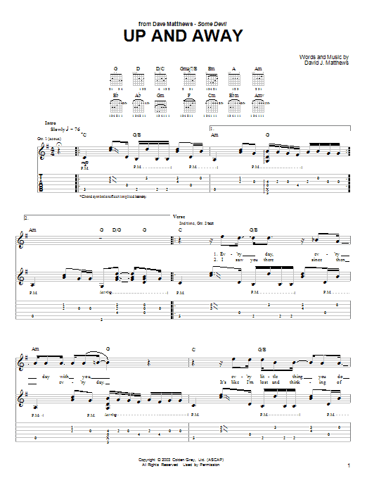 Dave Matthews Up and Away Sheet Music Notes & Chords for Guitar Tab - Download or Print PDF