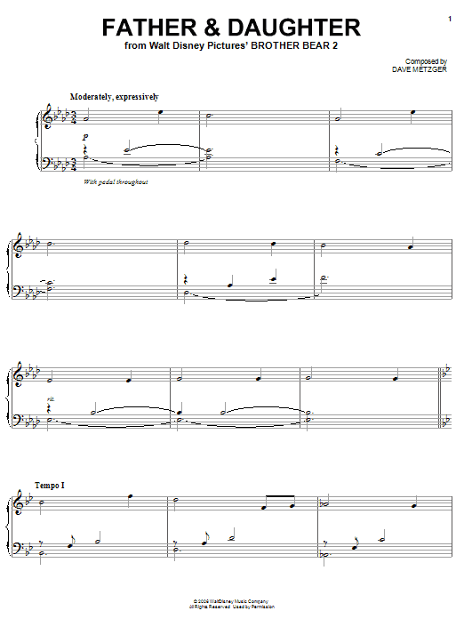 Dave Metzger Father & Daughter Sheet Music Notes & Chords for Piano - Download or Print PDF