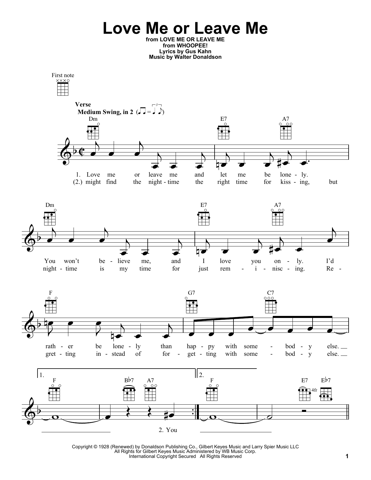 Dave Pell Love Me Or Leave Me Sheet Music Notes & Chords for Ukulele - Download or Print PDF