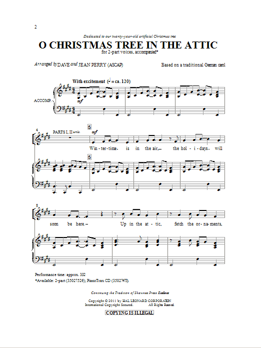 Dave Perry O Christmas Tree In The Attic Sheet Music Notes & Chords for 2-Part Choir - Download or Print PDF