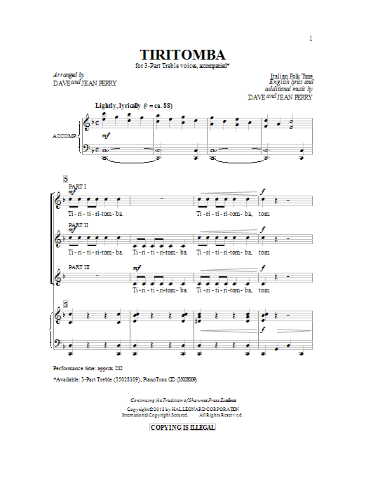 Dave Perry Tiritomba Sheet Music Notes & Chords for 3-Part Treble - Download or Print PDF