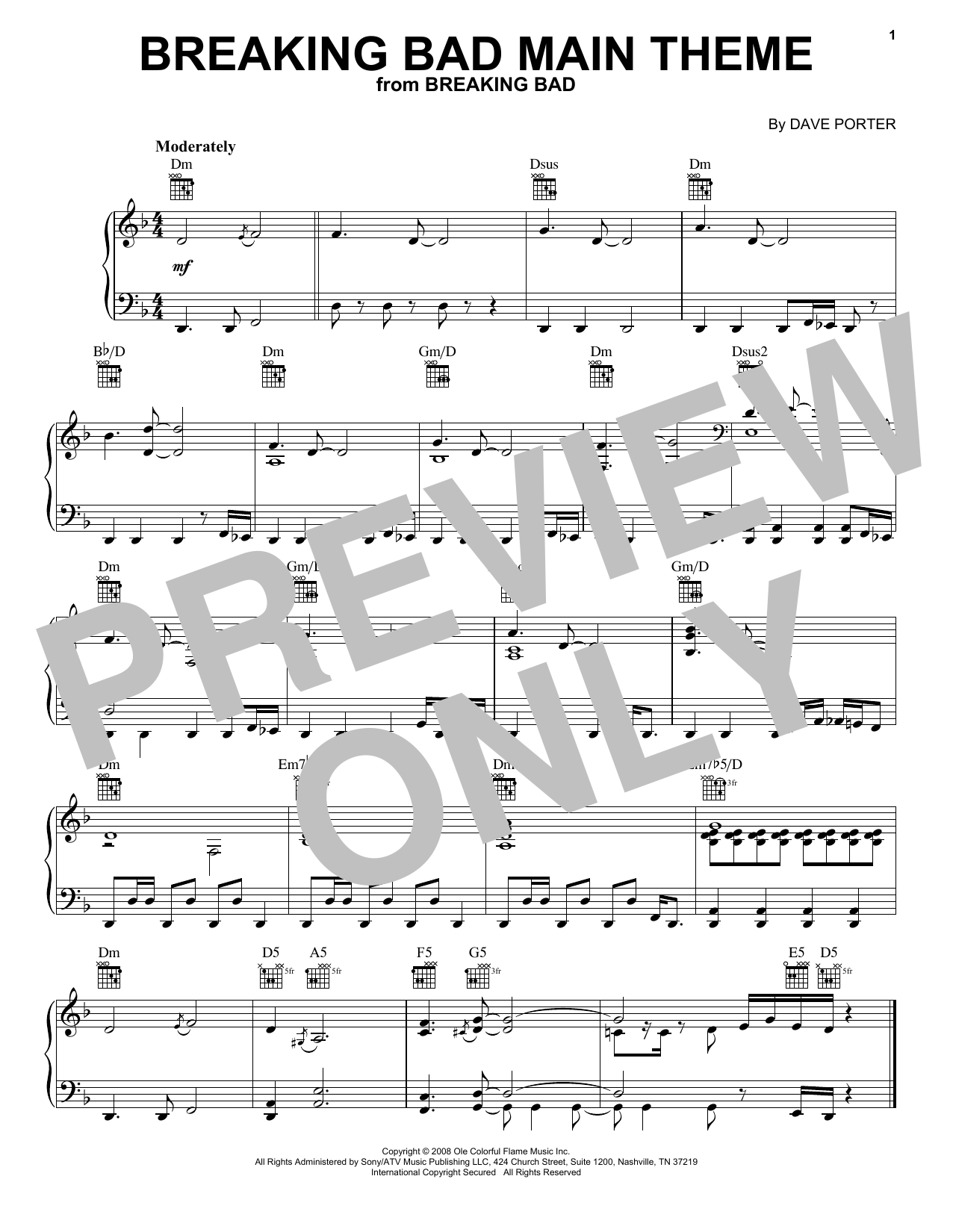 Dave Porter Breaking Bad Main Theme Sheet Music Notes & Chords for Piano Solo - Download or Print PDF