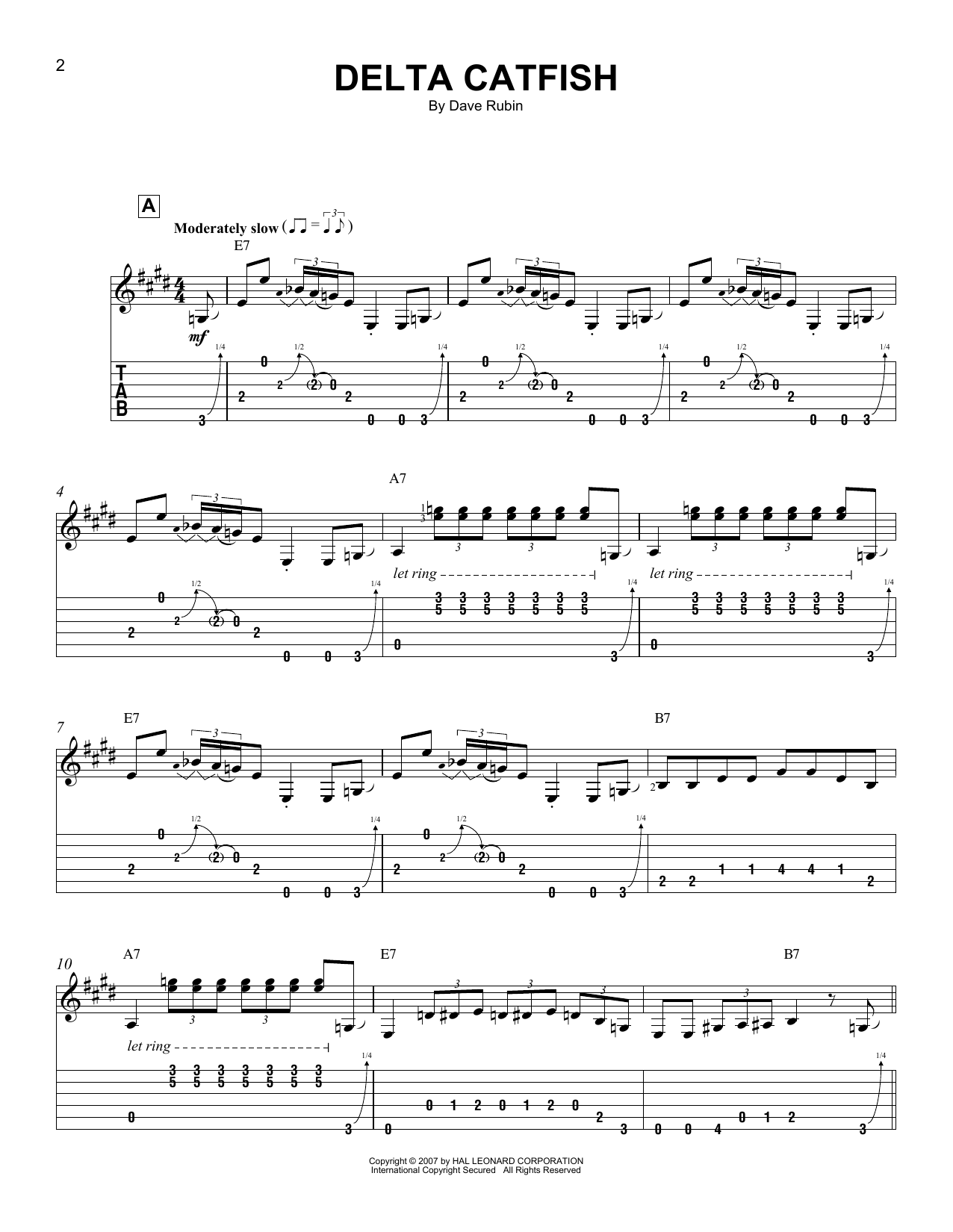 Dave Rubin Delta Catfish Sheet Music Notes & Chords for Easy Guitar Tab - Download or Print PDF