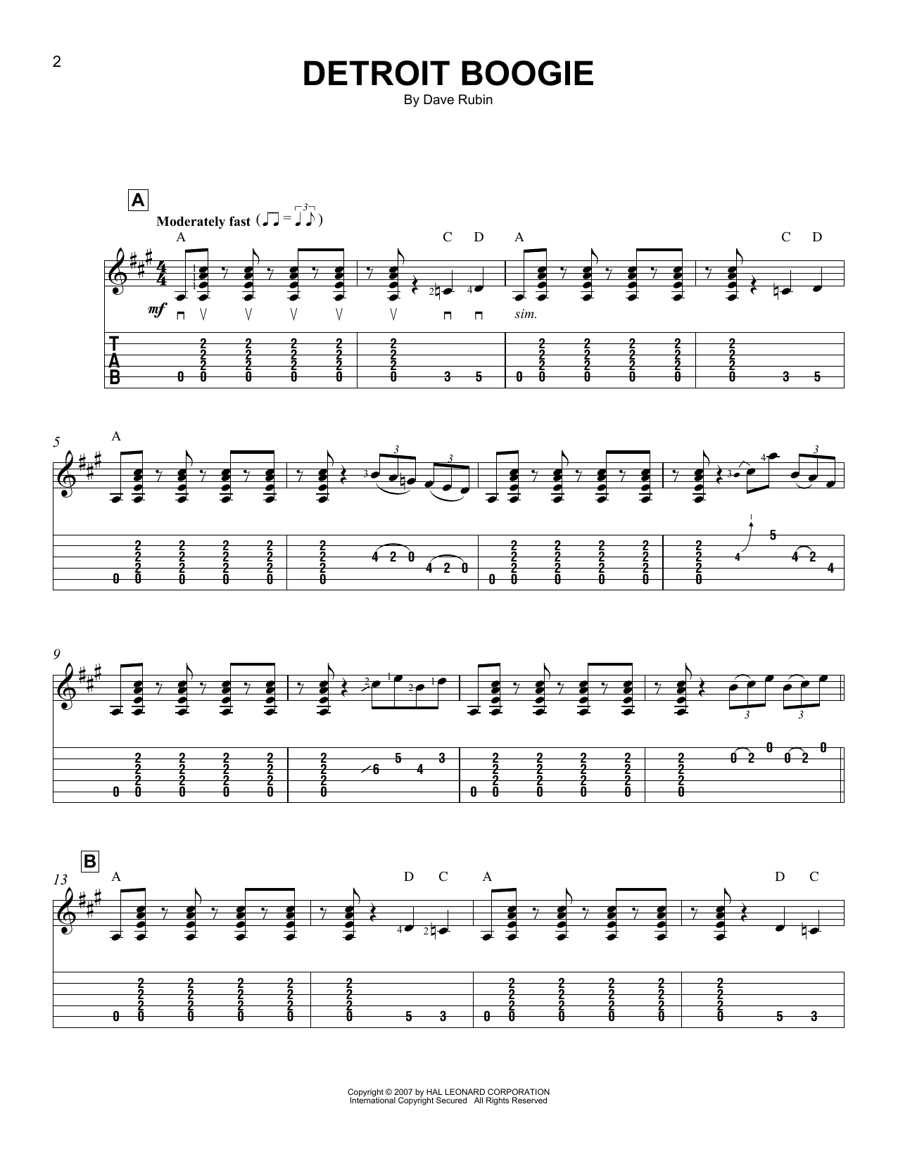 Dave Rubin Detroit Boogie Sheet Music Notes & Chords for Easy Guitar Tab - Download or Print PDF
