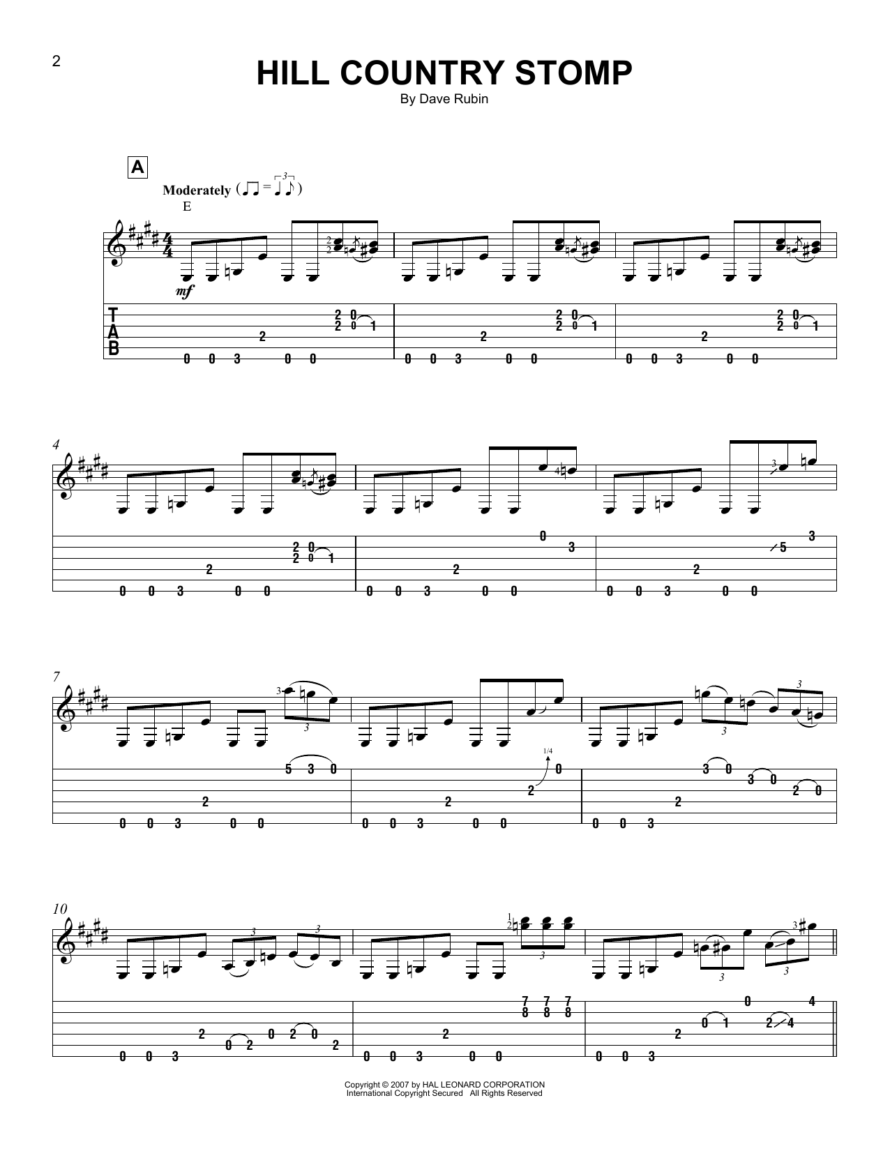Dave Rubin Hill Country Stomp Sheet Music Notes & Chords for Easy Guitar Tab - Download or Print PDF