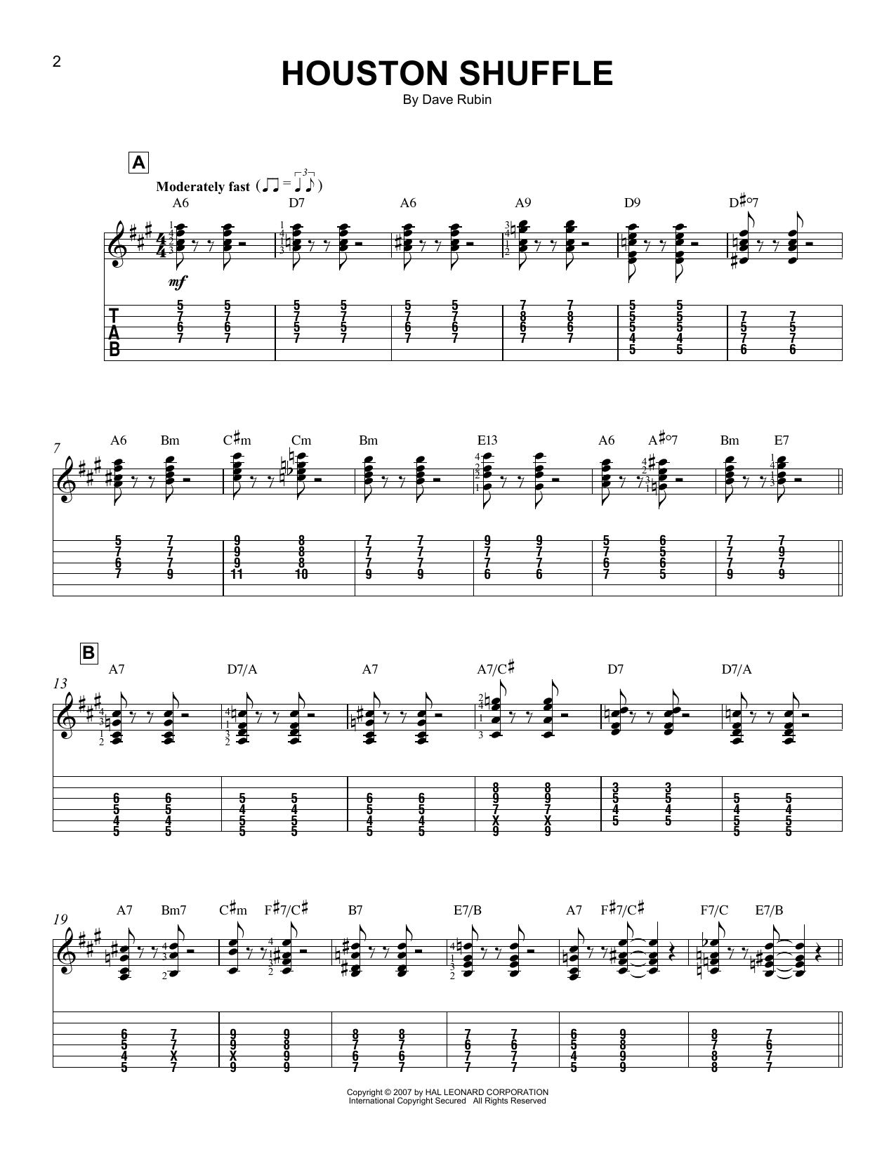 Dave Rubin Houston Shuffle Sheet Music Notes & Chords for Easy Guitar Tab - Download or Print PDF