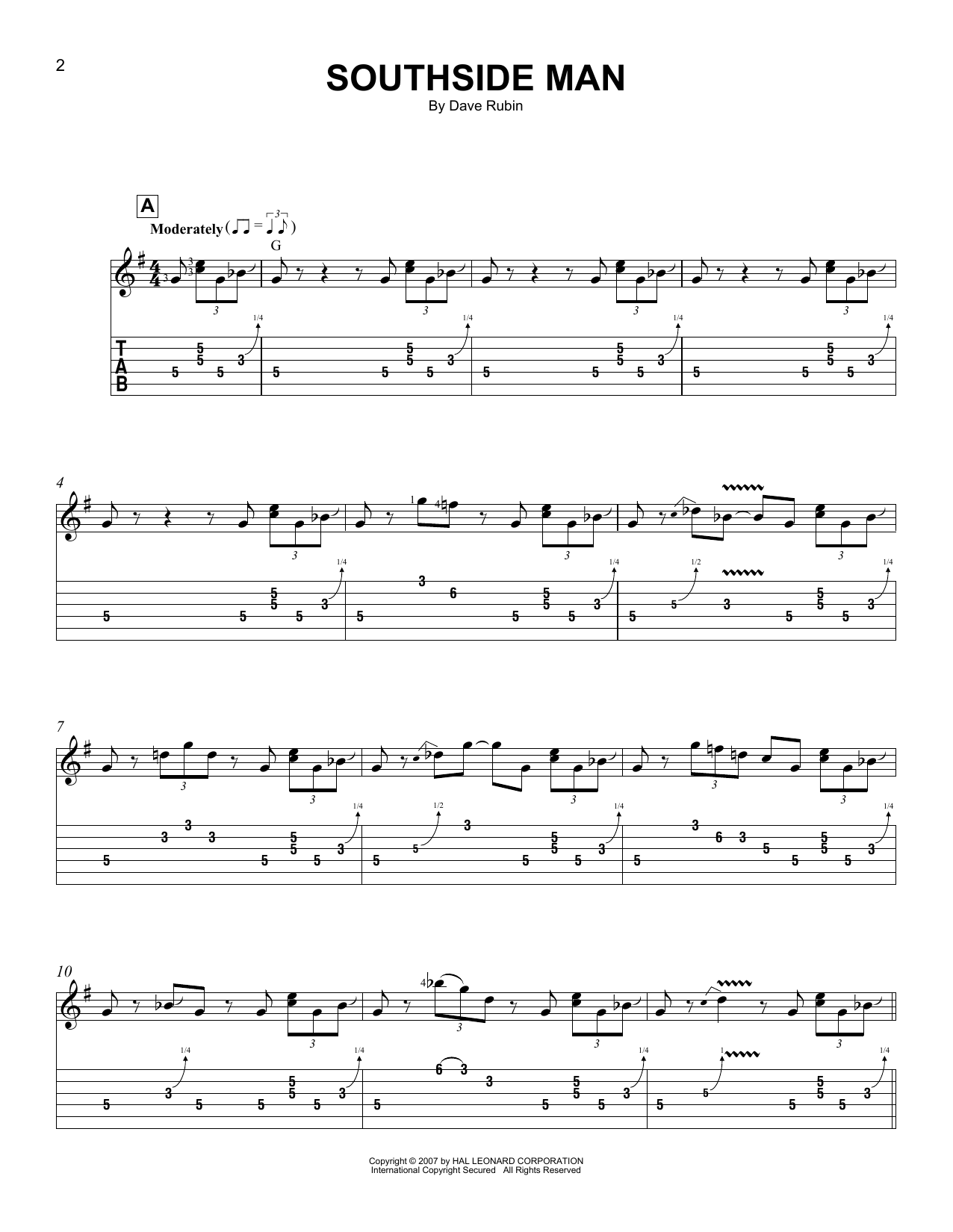 Dave Rubin Southside Man Sheet Music Notes & Chords for Easy Guitar Tab - Download or Print PDF